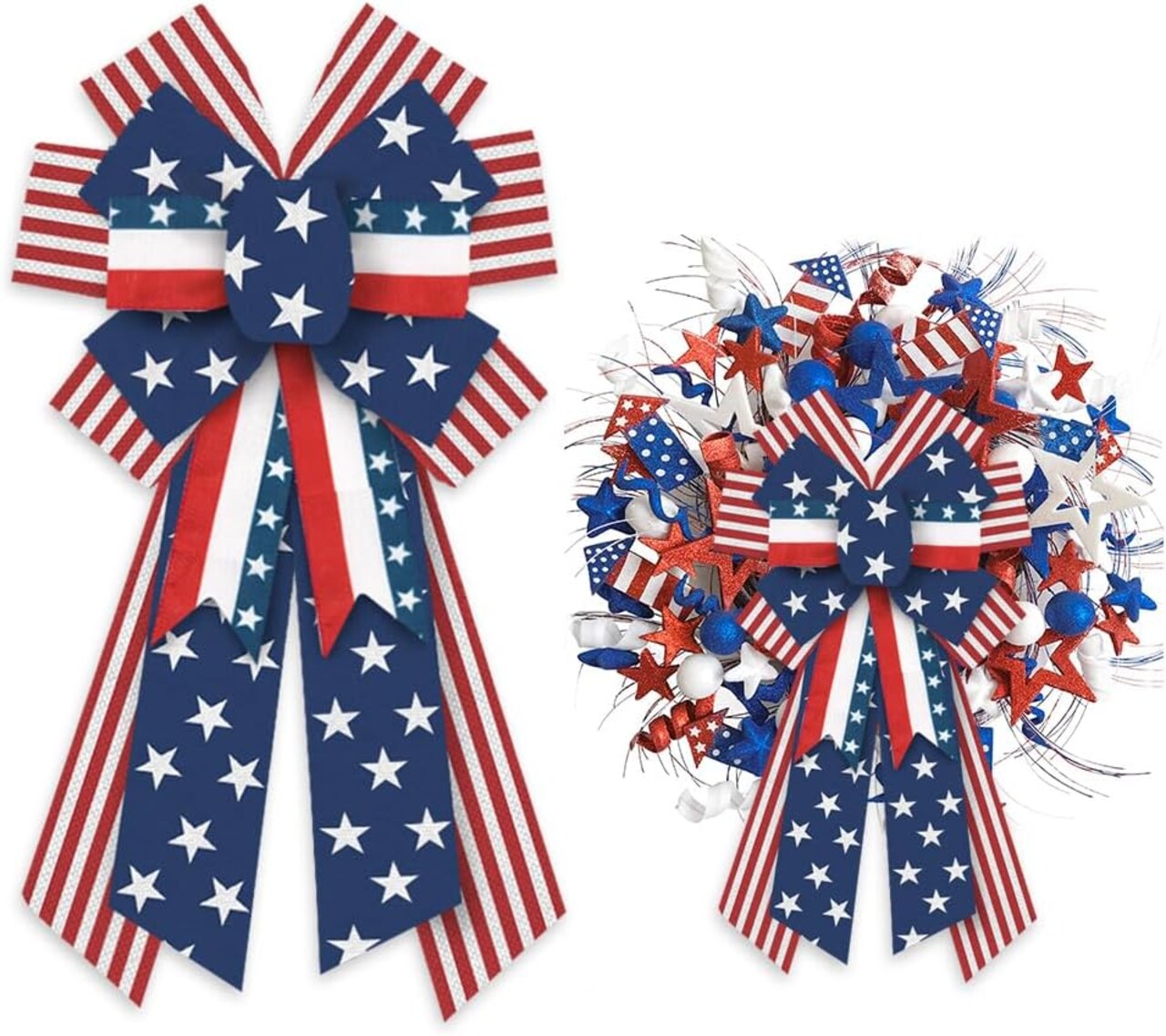 Large Patriotic Burlap Bow, Red White Blue, 4th of July Wreath Decor